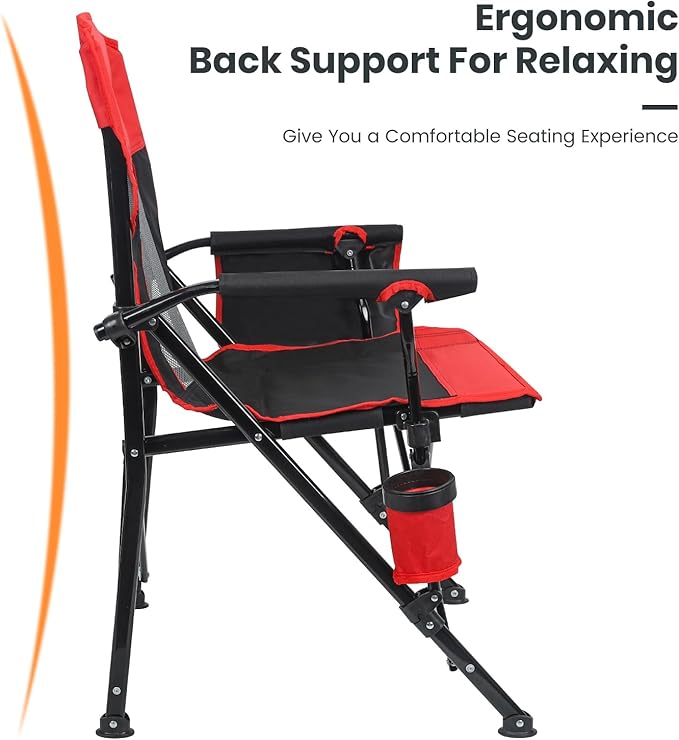Camping Chair for Adults 350 LBS Support Camp Chair with Breathable Mesh Back Fabric with Arm Rest Cup Holder and Portable Carrying Bag