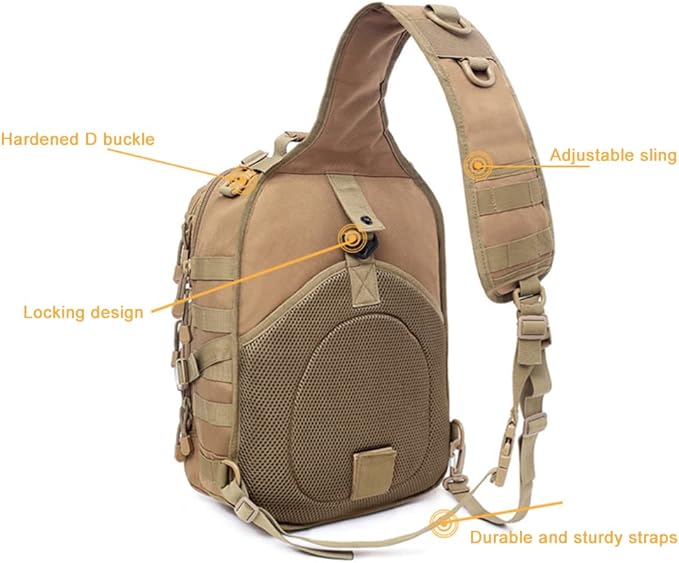 Men's Tactical Sling Bag Small Crossbody Backpack Military Rover Shoulder Pack Molle Assault Range Bag Camping Hunting