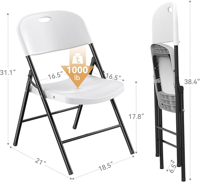 Nazhura 650 Weight Limit Heavy Duty Plastic Folding Chair with Reinfoced Steel Frame for Indoor and Outdoor, Wedding, Party, Restaurant, Meeting Room, Patio and Garden (White, 10 Pack)