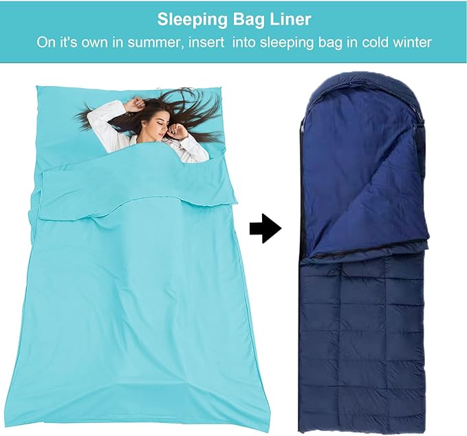 Sleeping Bag Liner,Travel Sheet & Adult Sleep Sack, Camping Sheets Travel Sleep Sack for Backpacking,Hotels & Hostels -Lightweight Single &Double Travel Sheet Camping Sheets