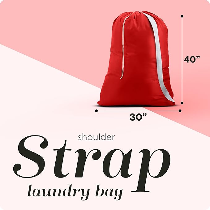 Handy Laundry Bag Shoulder Strap - Drawstring Locking Closure, Durable Nylon Material, Large Capacity, Heavy Duty Stitching - Perfect for Laundromat or College Dorm (Red, 30" x 40")