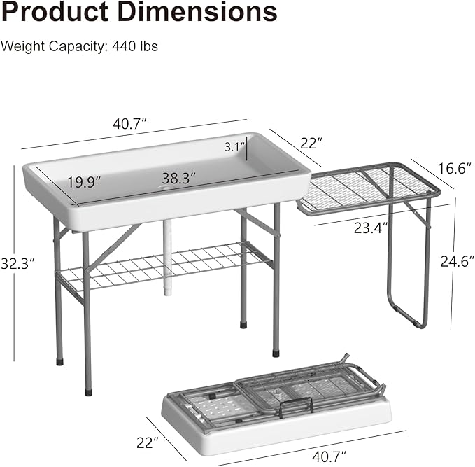 Ice Cooler Table with Foldable Extension Stand, 4 Foot Outdoor Ice Table with Matching Skirt & Drain Hose, Folding Cooler Tables with Metal Shelf for Party, BBQ, Camping Picnic, White