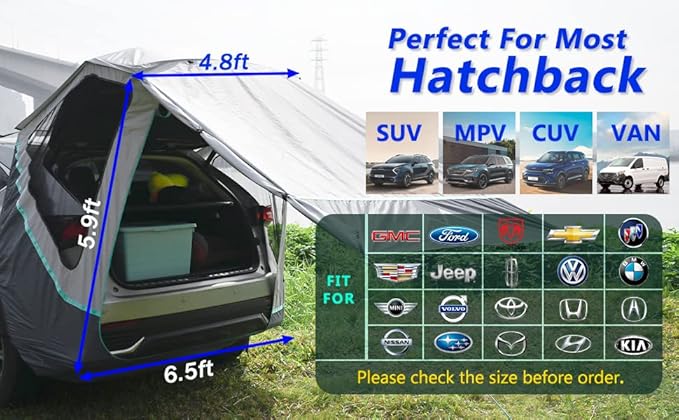 SUV Tailgate Tent with Poles &Three Sides Awning Shade & Transmittance Mosquito Net, Hatchback Camping Sunproof Car Tenting, Universal SUV Windproof Camping Gear Tent Outdoor Travel