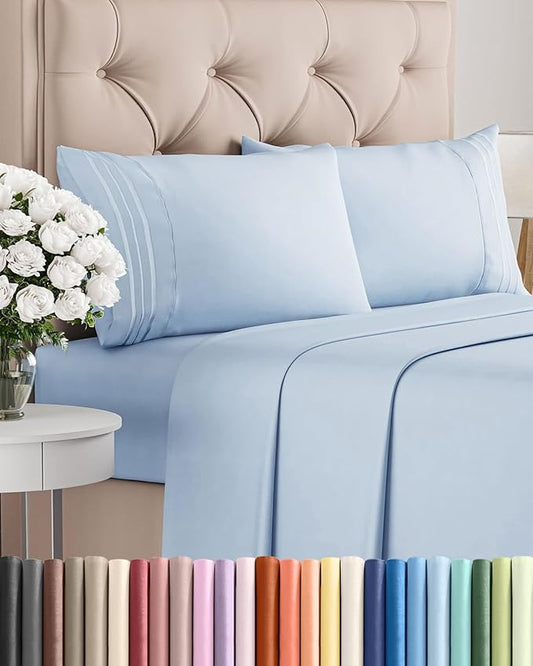 Cal King Size 4 Piece Sheet Set - Comfy Breathable & Cooling Bed Sheets Set - Hotel Luxury Bedding for Women, Men, Kids, Teens, Boys & Girls - Deep Pockets, Soft, Wrinkle Free - Oeko-Tex - Sky Blue