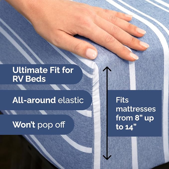 Short Queen Size 4 Piece Sheet Set - RV Short Queen, Soft, Breathable & Cooling Bed Sheets Set w/ Deep Pockets - Hotel Luxury Bedding for Women, Men, Kids, Teens, Boys & Girls, Oeko-Tex - Blue Stripes