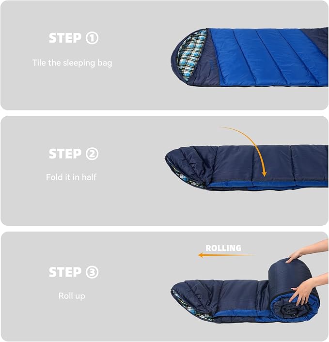 Cotton Flannel Liner Sleeping Bag for Adults Teens Kids, Cold Weather & Warm, 3 Seasons, Lightweight Compact Camping Essentials Equipment, Hiking, Outdoor, Travel