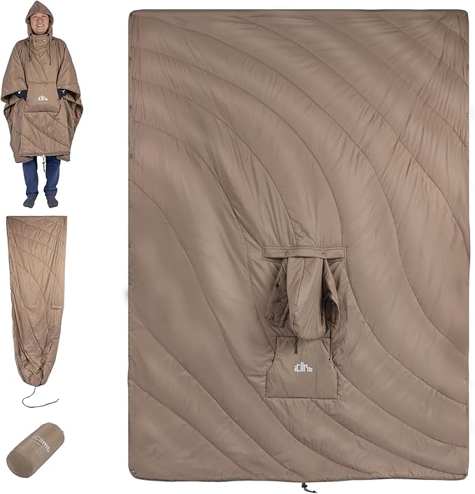 iClimb Hooded 3M Thinsulate Insulation Warm Camping Blanket Wearable Poncho Ultralight Compact