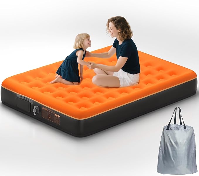 Queen Air Mattress with Built in Pump - USB Rechargeable, 10'' Comfort Blow up Mattress, Surface Portable Mattress, Air Bed for Camping, Home and Guest, 600 lbs Max