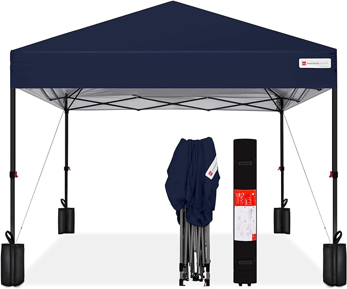 Best Choice Products 8x8ft Pop Up Canopy Tent, Outdoor Shade, 1 Person 1 Minute Set Up, Carry Case, 4 Weight Bags - Navy Blue