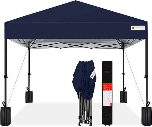 Best Choice Products 8x8ft Pop Up Canopy Tent, Outdoor Shade, 1 Person 1 Minute Set Up, Carry Case, 4 Weight Bags - Navy Blue