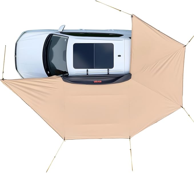 VEVOR 270 Degree Awning with Bulit-in LED Lights, 133 sq.ft Driver Side Vehicle Awning, Waterproof UV50+ Car Side Awnings, All-Weather Free-Standing Overland Awnings Car Shelter for SUV Truck Camping