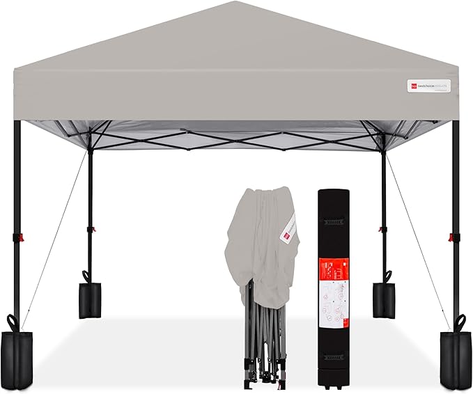 Best Choice Products 8x8ft Pop Up Canopy Tent, Outdoor Shade, 1 Person 1 Minute Set Up, Carry Case, 4 Weight Bags - Light Gray