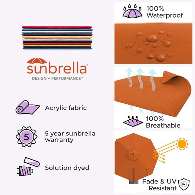 Midtown Umbrellas 10 Ft Outdoor Cantilever Patio Umbrella w/Sunbrella Terracotta Fabric - 360° Rotate Offset Patio Umbrella, Deck Patio Umbrella, Backyard Umbrella & Garden Umbrella - Silver Frame
