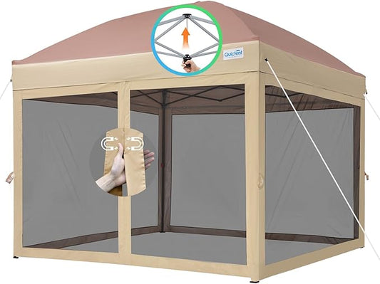 Quictent 6.6x6.6 Pop up Canopy Tent with Netting, Auto-Close Magnetic Doors, One Person Instant Setup Screen House Room Tent Screened Waterproof