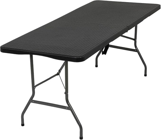 FDW Folding Table Half Portable Foldable Table for Parties Backyard Events (Black Ratten, 6 FT)
