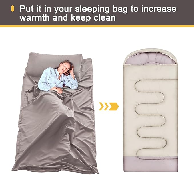 Sleeping Bag Liner, Ultralight Travel Sheet with Zipper and Compact Carry Bag, Portable Sleeping Camping Sheet, Soft Sleeping Bag Sack for Hotel, Hiking, Tenting, Camping