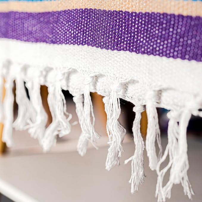 Airooglee 69" L x 51" W Large Mexican Blanket - Perfect as Yoga Blanket, Outdoor Blanket, Beach Blanket, Serape Blanket, Picnic Blanket, Camping Blanket, Woven Blanket, Boho Home Décor - Purple-Blue