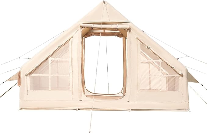 VEVOR Inflatable Tents for Camping, Easy Setup Blow up Tent with Hand Pump, 4 Season Glamping Tent with Stove Jack, Doors & Mesh Windows, Storage Bag Included for Easy Taking