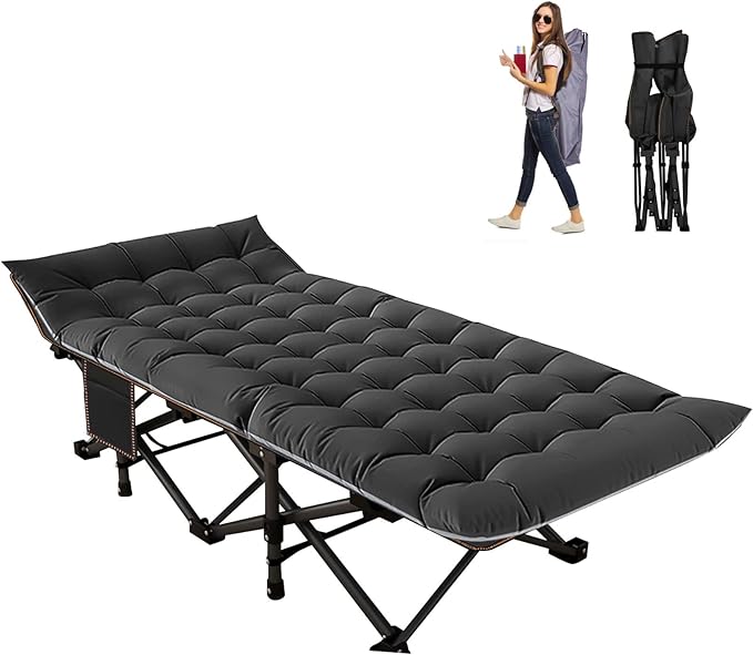 NAIZEA Folding Camping Cots for Adults, Portable Cot with Mattress Heavy Duty Outdoor Bed with Carry Bag 1200d Oxford Cloth Sleeping Cots for Camping Office Nap Home Guest Beach Travel