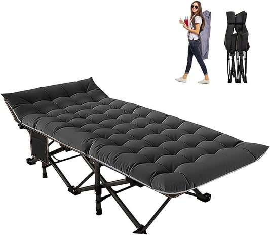 NAIZEA Folding Camping Cots for Adults, Portable Cot with Mattress Heavy Duty Outdoor Bed with Carry Bag 1200d Oxford Cloth Sleeping Cots for Camping Office Nap Home Guest Beach Travel