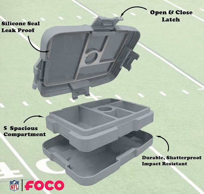 FOCO NFL Unisex-Adult Officially Licensed Team Color Stripe Primary Logo Football Leak Proof 5 Compartment Bento Lunch Box - Detroit Lions