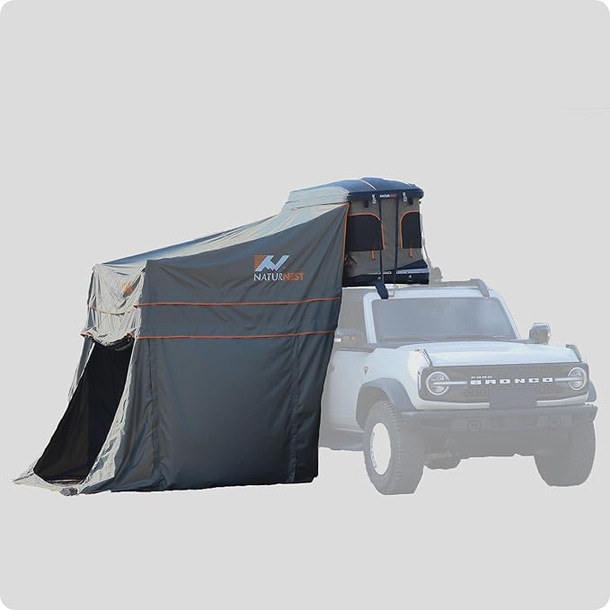 Naturnest Hard Shell Single Roof Tent, 2 Door ABS Roof Tent with 3-Color LED Lights and Built-in USB Plug for Vans, Jeeps, SUVs and Trucks
