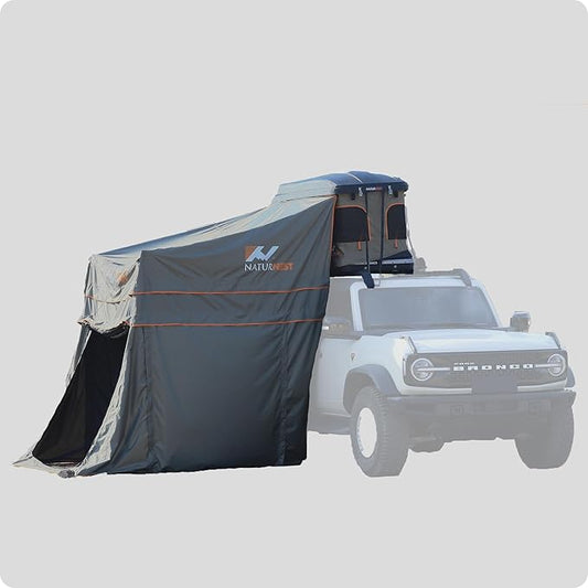 Naturnest Hard Shell Single Roof Tent, 2 Door ABS Roof Tent with 3-Color LED Lights and Built-in USB Plug for Vans, Jeeps, SUVs and Trucks