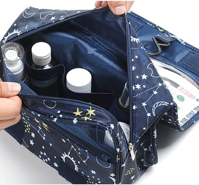 Trawila Travel Hanging Toiletry Bag Cosmetic Bag Makeup Organizers for Men & Women with Sturdy Hook (Navy Stars and Moon)