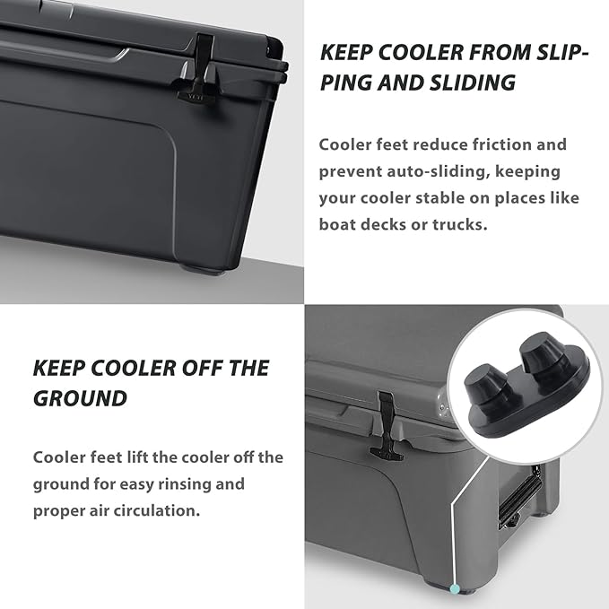 Cooler Feet Replacement Non-Slip Rubber Feet for RTIC Coolers Models 45qt 65qt 110qt 145qt Durable Thickened Rubber Feet Outdoor Camping Protection for YETI Cooler Accessories, Black (4 Pcs)