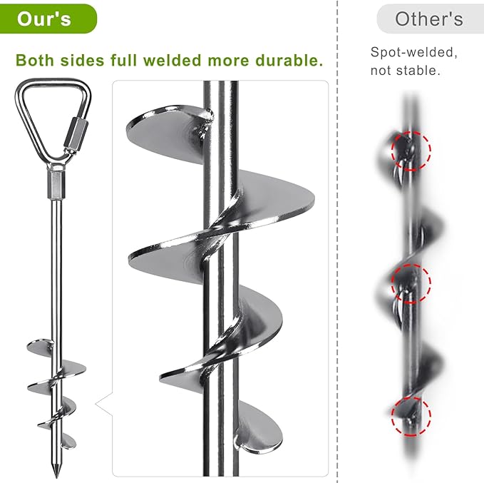 17'' Trampoline Tent Stakes, Fully Welded Ground Anchors Screw In, Metal Stake for Ground, Stakes for Inflatables, Shed Anchor Kit, Earth Anchors, Trampoline Anchors High Wind Heavy Duty, 4Pack