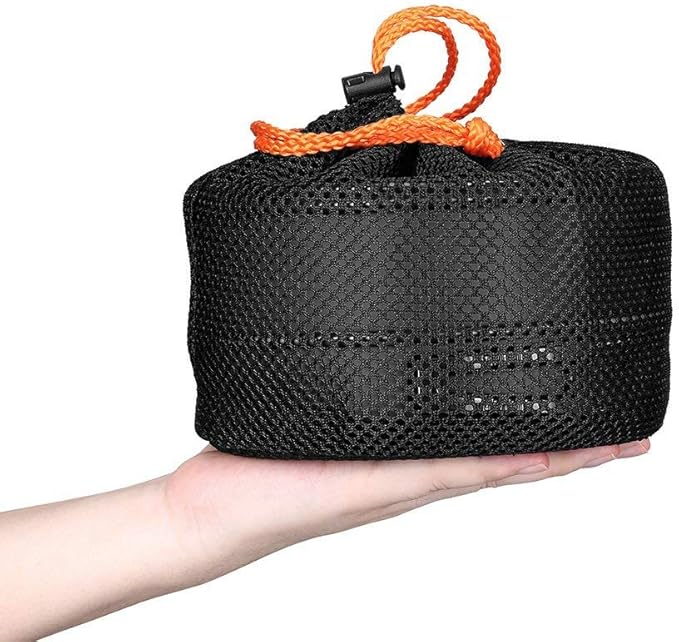 Peidesi Camping Cookware Mess Kit, Portable Camp Stove Pots and Pans Set, Carabiner, Folding Knife, Fork Spoon Kit, Carry Mesh Bag,Teapot for Backpacking, Outdoor Camping, Hiking and Picnic（16Pcs）