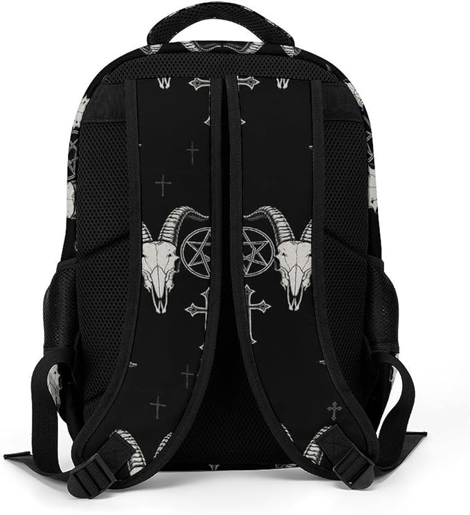 Travel Backpack Purse for Women, Gothic Occult Satan Penta Symbol Skull Cute Laptop Backpack with Tumbler Holder for Nurse Teacher College Work Casual Daypack