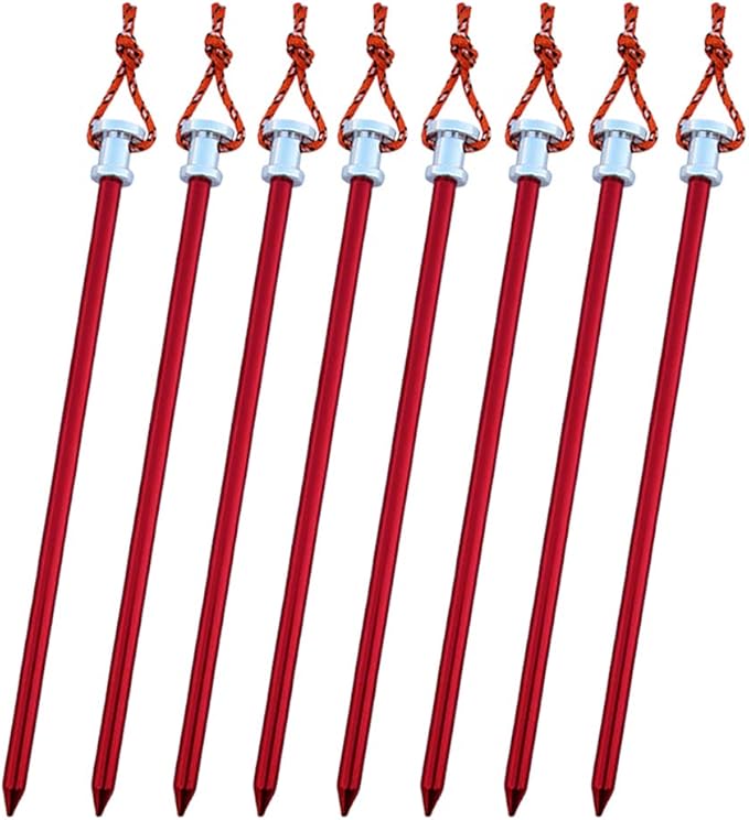 Tent Stakes Pegs 9 inch, Lightweight Aluminum Alloy Tent Canopy Nail for Outdoor Camping, Hiking, Picnic Blanket, Beach Mat, Yard Fence 8 Pack