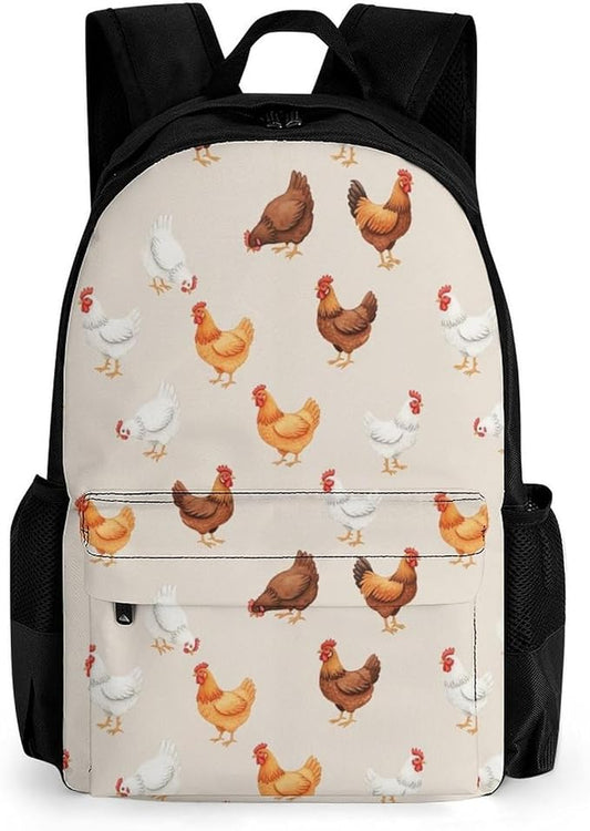 Women Men Polyester Hens Chickens Casual Daypack Large Capacity Bookbag With Side Pockets for Sports Picnic Walking Cycling