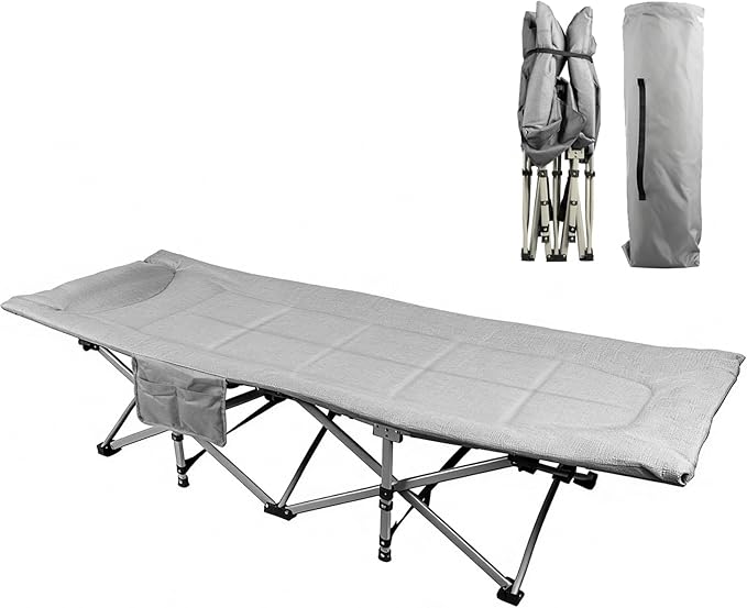 YELLOW JACKET Camping Cot with Mattress for Adults, Camping Cot for Adults with Cushion and Pillow Portable Folding Bed with Carry Bag for Camp, Home, Office, Travel, Black Supports 450 Lbs