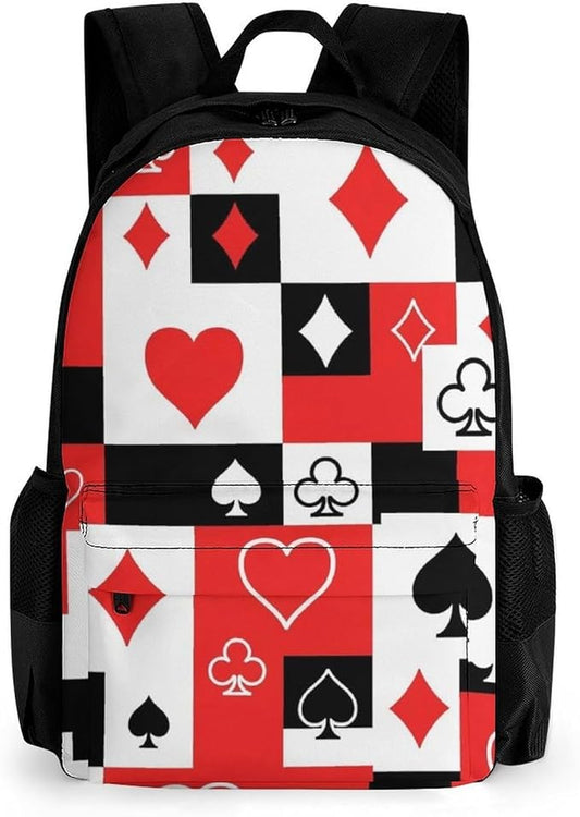 Adults Lightweight Red Black Suits Hearts Diamonds Clubs Spades Poker Playing Cards Shoulder Book Bags Big Capacity Shoulder Bag With Adjustable Shoulder Straps for Trekking Work Walking Cycling