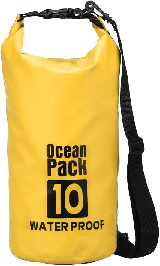Waterproof Dry Bag, 10L Fit for Women Men Water Proof Bags Lightweight Dry Storage Floating Backpack with Whistle for Travel Backpacking Boating Kayaking Camping (Yellow)