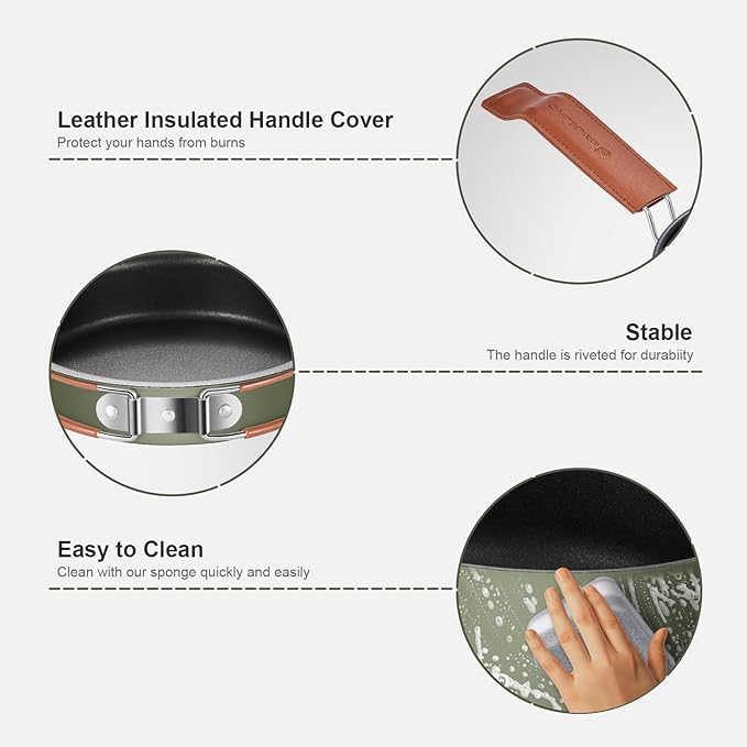 Odoland 10pcs Camping Cookware Non-Stick Camping Pot and Pan Set with Plate Bowl Fork Knife Spoon for Backpacking, Hiking, Outdoor Cooking and Picnic