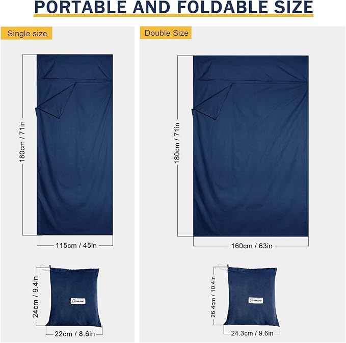 Sleeping Bag Liner, Ultralight Travel Sheet with Zipper and Compact Carry Bag, Portable Sleeping Camping Sheet, Soft Sleeping Bag Sack for Hotel, Hiking, Tenting, Camping