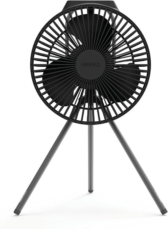 Claymore V600+ Black Rechargeable Portable Fan – 7,800mAh Battery, 4-Speed BLDC Ultra-Quiet Air Circulator USB-C Charging 32 Hrs Runtime Tripod Mountable Adjustable for Camping, Indoor, Outdoor