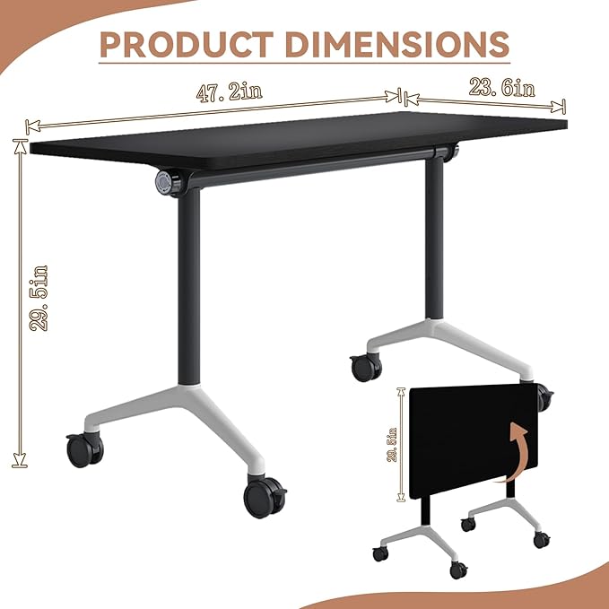 2Packs 47.2 Inch Folding Conference Table Space-Saving 3.94 Ft Training Classroom Table,Heavy-Duty Meeting Desk for Office Events,Easy Storage Design, Black Rectangular Table with Durable Legs