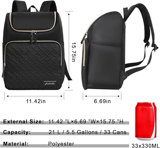 Cooler Backpack Insulated Leak Proof 33 Cans, Waterproof Hiking Backpack Cooler Soft Cooler Bag Lunch Backpack for Picnic Camping, Black