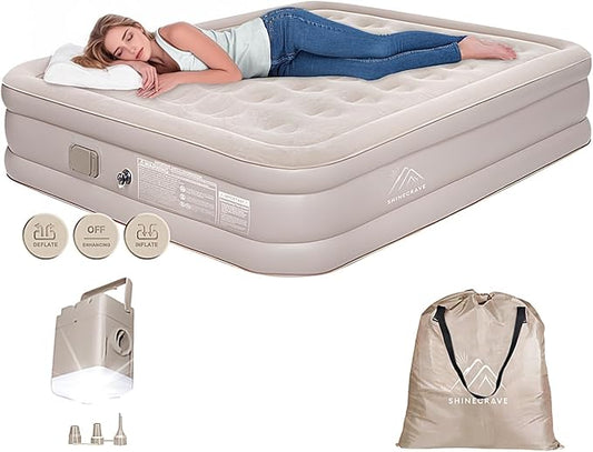 Luxury Air Mattress Queen with Built in Pump and Light,Queen Air Mattress with Built in Pump,15.8" Height,Self Inflating with Flocking Fabric, Ideal for Camping, Guests, and Hiking