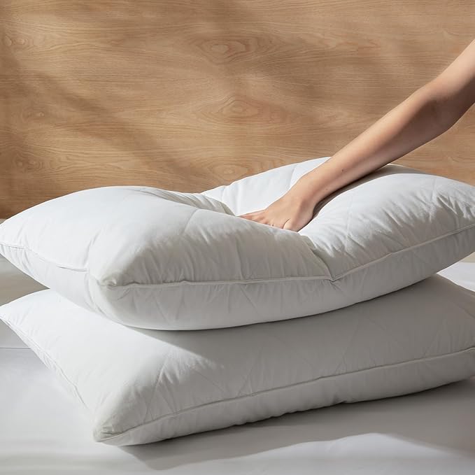 Three Geese Pack of 2 White Goose Feather Pillows King Size- Soft 600 Thread Count 100% Cotton, Medium Firm,Soft Support,White Solid