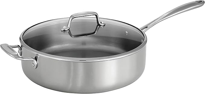 Tramontina Tri-Ply Clad Stainless Steel 6-Quart Saute Pan with Glass Lid, Induction-Ready Cooking Pan, Dishwasher-Safe, NSF-Certified, Made in Brazil