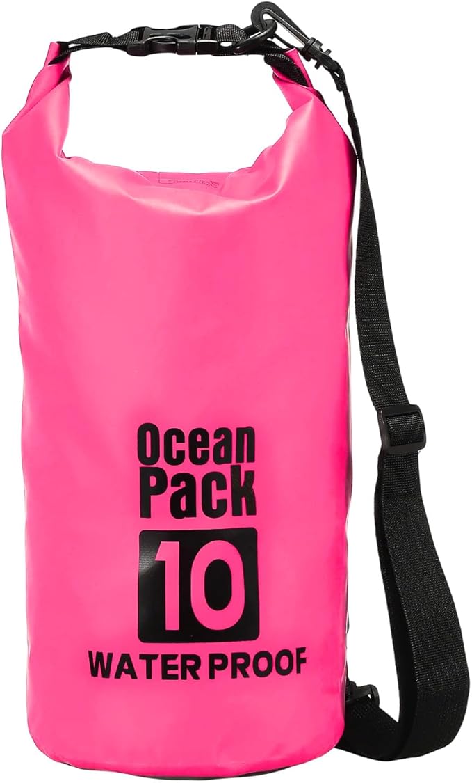 Waterproof Dry Bag, 10L Fit for Women Men Water Proof Bags Lightweight Dry Storage Floating Backpack with Whistle for Travel Backpacking Boating Kayaking (Rose Red)