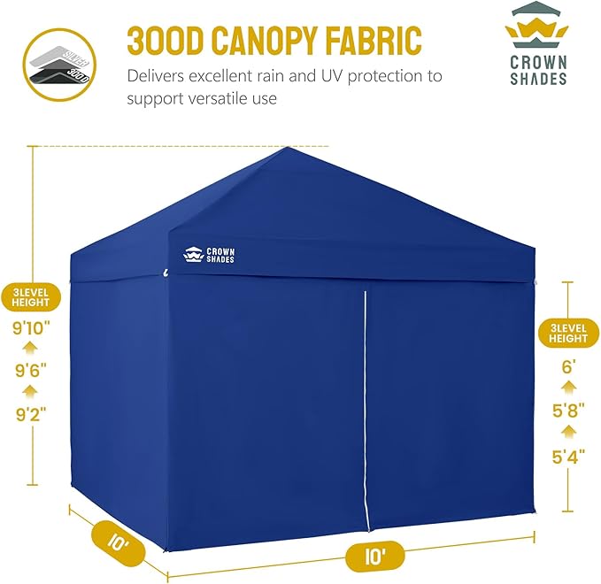 CROWN SHADES 10X10 Comercial Instant Canopy Pop Up Tent with Center Lock (10x10 with 4 Sidewalls, Navy Blue)