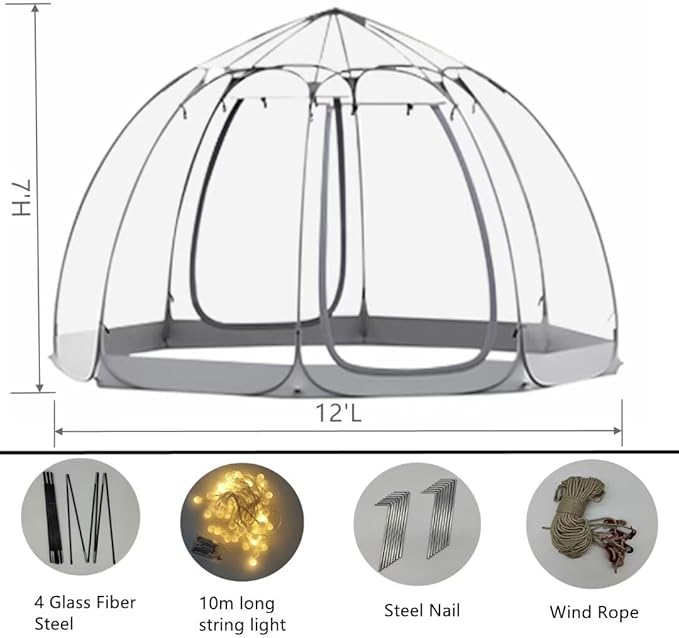 Screen Houses Pop-up Outdoor Camping Tent, 540 Degree Fully Transparent Non Dead Corner Gazebo
