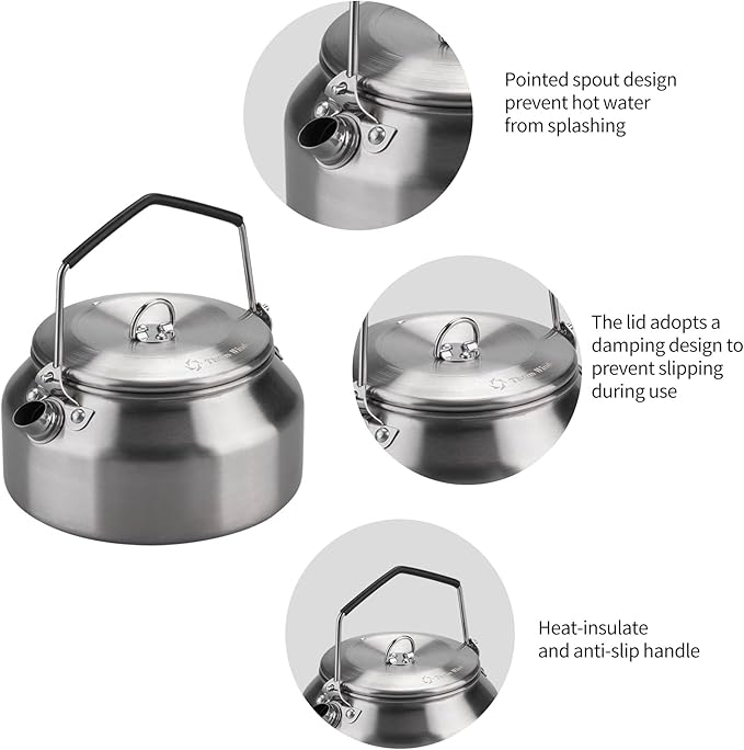 Thous Winds Camping Kettle 1Liter, Camp Tea Coffee Pot Stainless Steel Outdoor Hiking Kettle Pot Lightweight Durable Camping Tea Kettle