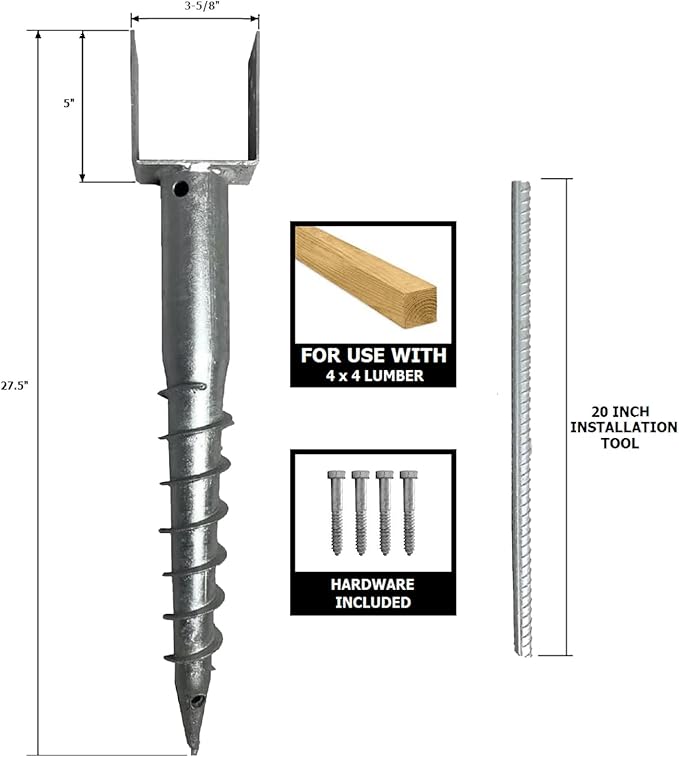 Ashman Ground Screw (2 Pack), No Dig, U-Model Screw in Post Stake - 27" Inch Long, Fits Standard 4x4 (3.5" X 3.5" Inch) Great for Mailbox Posts.